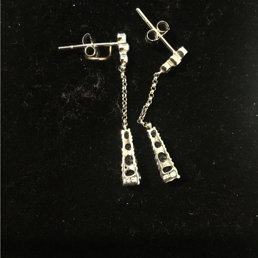 Vintage 10K White Gold Tanzanite & Diamond Accent Dangle Earrings - Picture 6 of 12